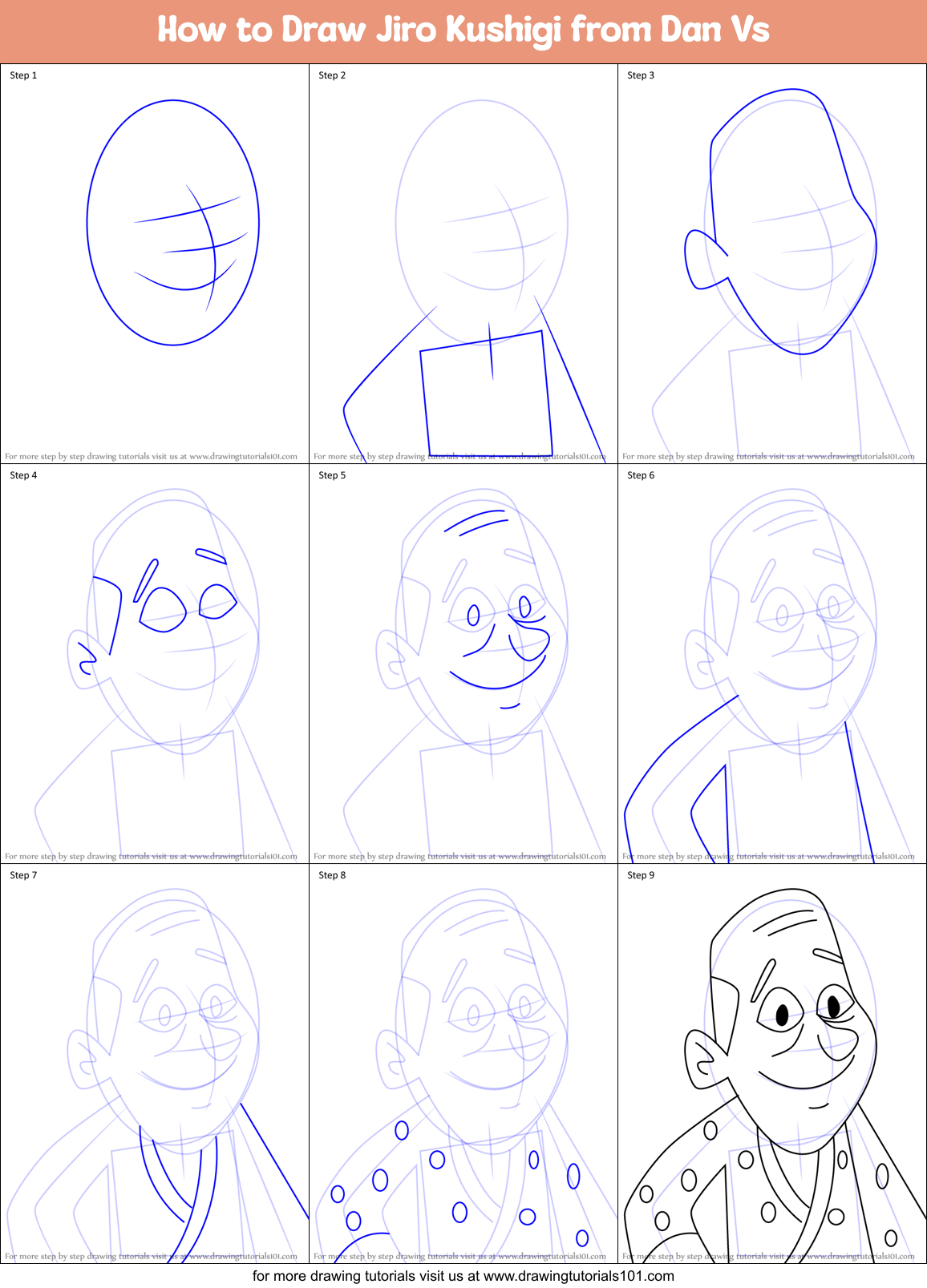 How to Draw Jiro Kushigi from Dan Vs Printable Step by Step