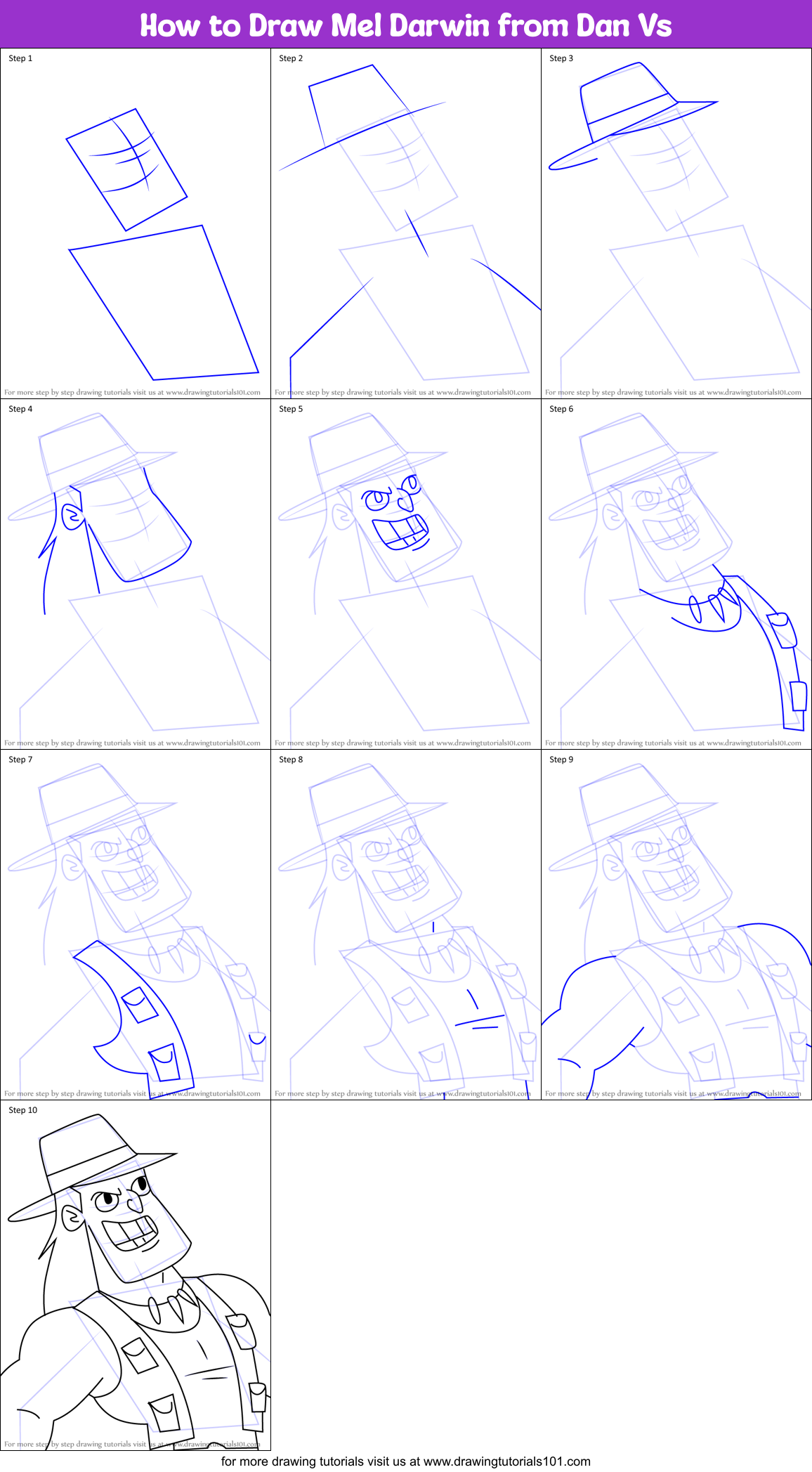 How to Draw Mel Darwin from Dan Vs Printable Step by Step