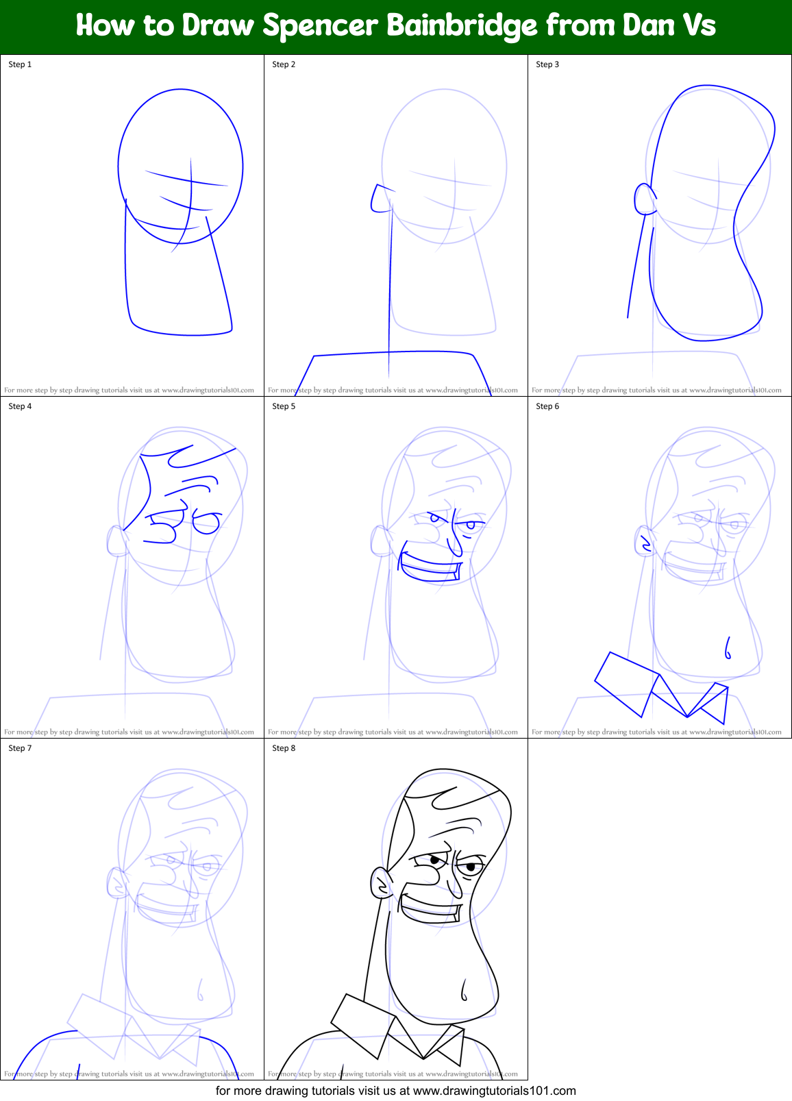 How to Draw Spencer Bainbridge from Dan Vs Printable Step by Step