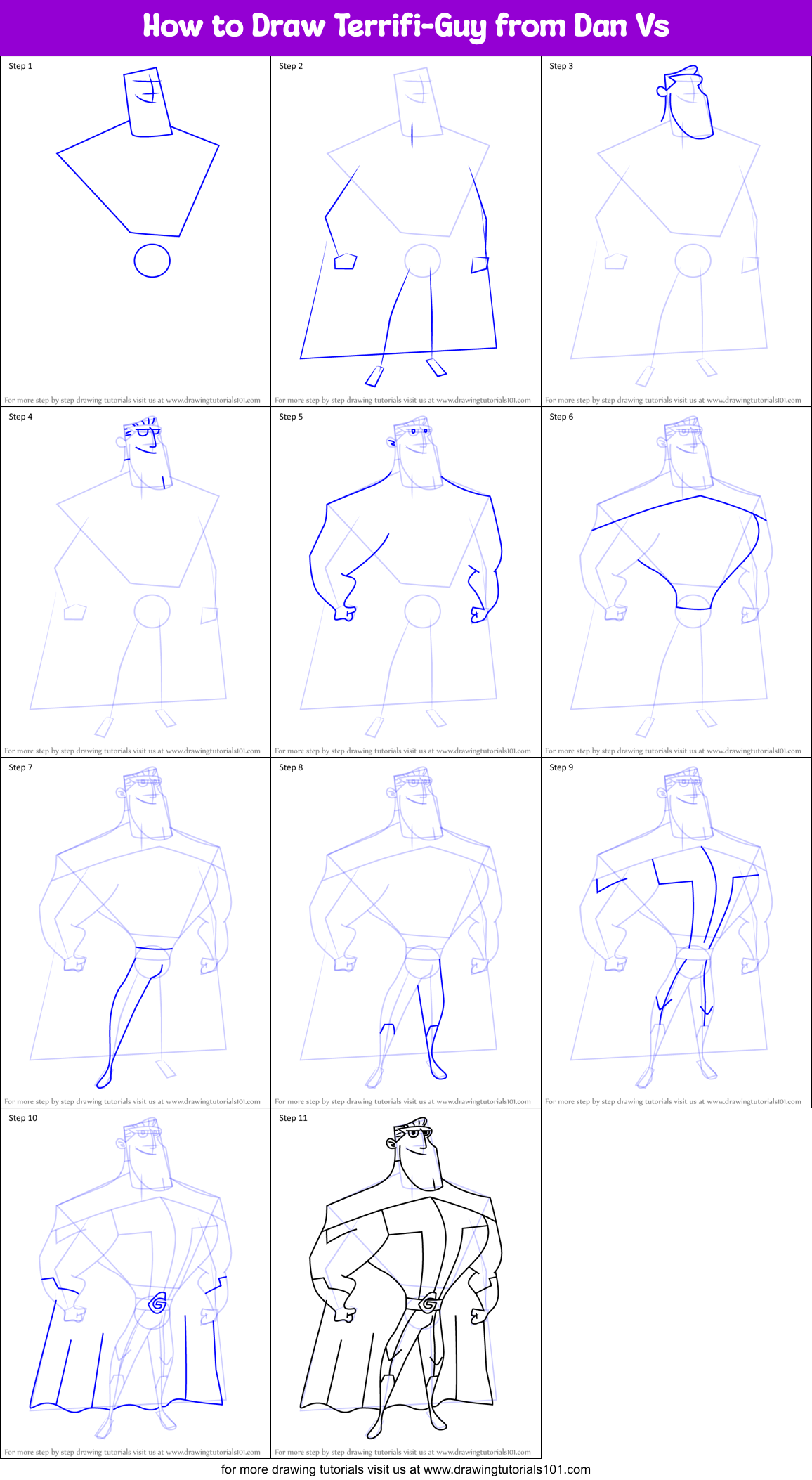 How to Draw Terrifi-Guy from Dan Vs Printable Step by Step