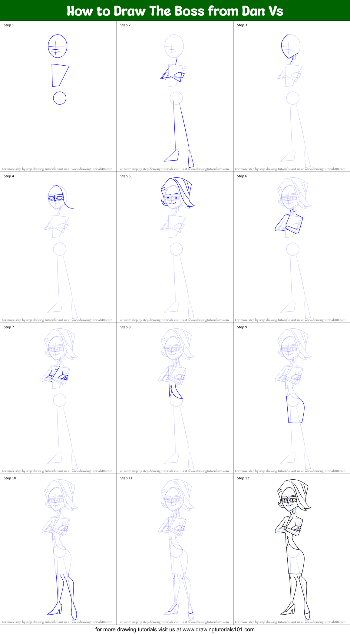 How to Draw The Boss from Dan Vs Printable Step by Step