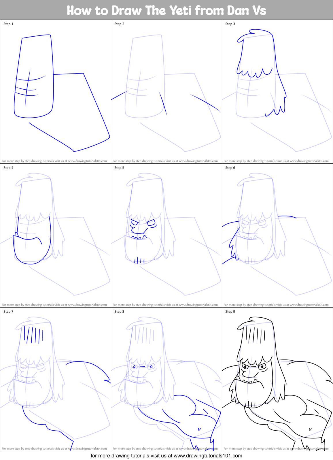 How to Draw The Yeti from Dan Vs Printable Step by Step