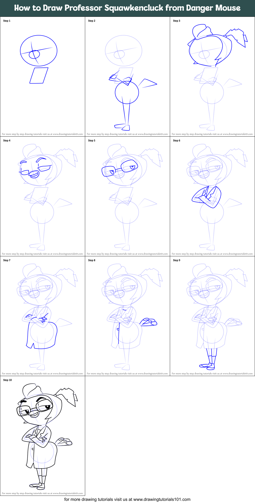 How to Draw Professor Squawkencluck from Danger Mouse Printable Step by Step