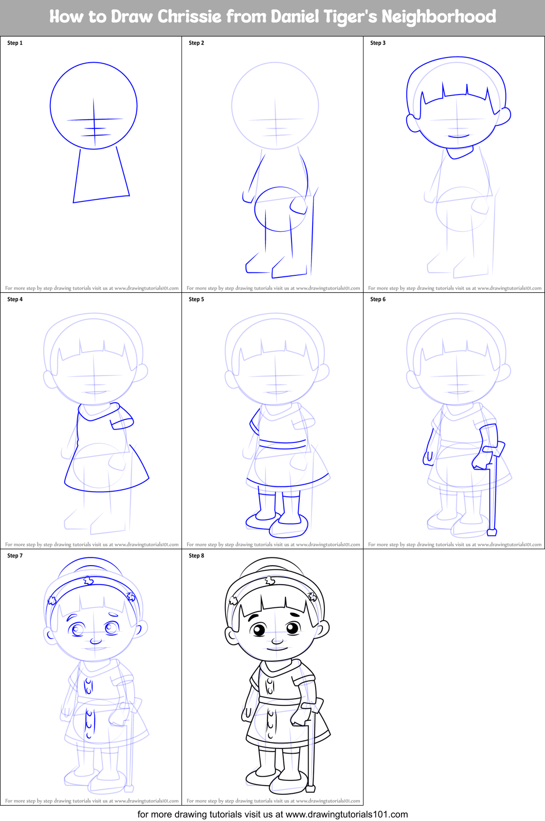 How to Draw Chrissie from Daniel Tiger's Neighborhood Printable Step by Step