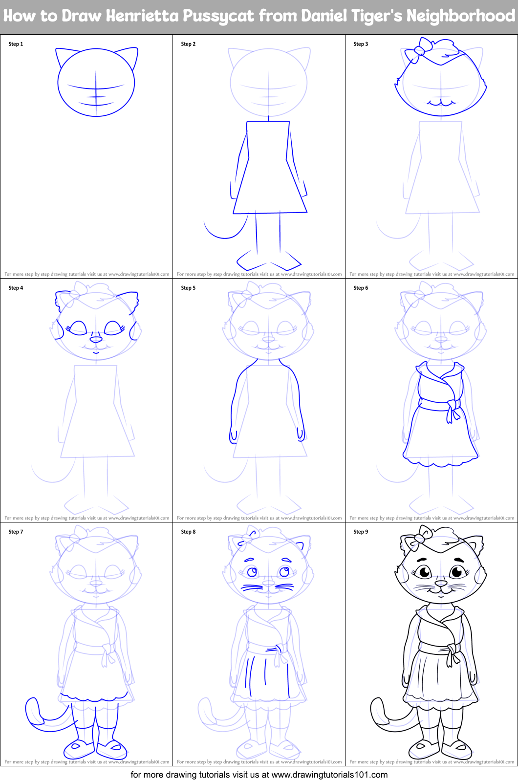 How to Draw Henrietta Pussycat from Daniel Tiger's Neighborhood Printable Step by Step