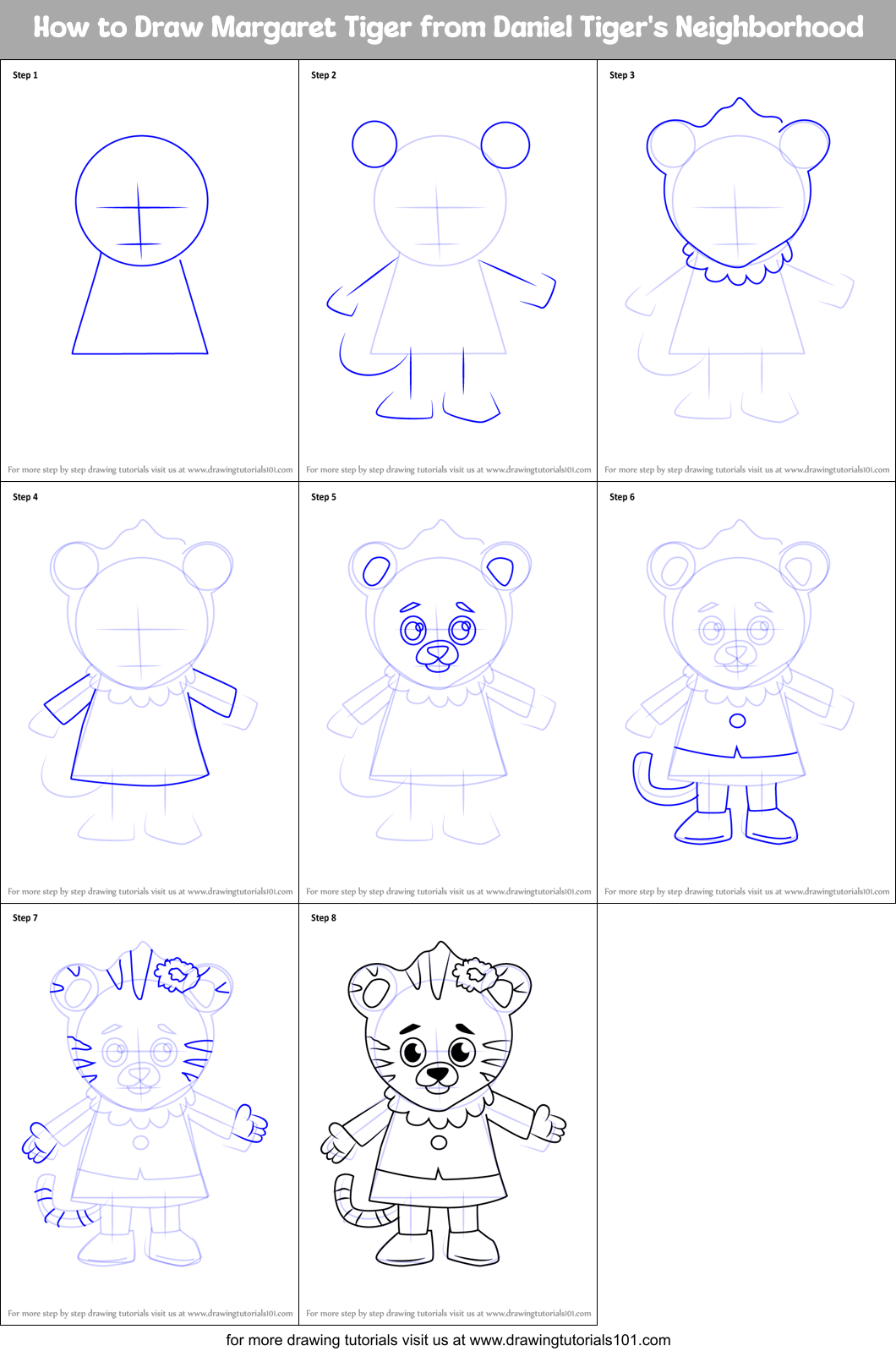 How to Draw Margaret Tiger from Daniel Tiger's Neighborhood Printable Step by Step