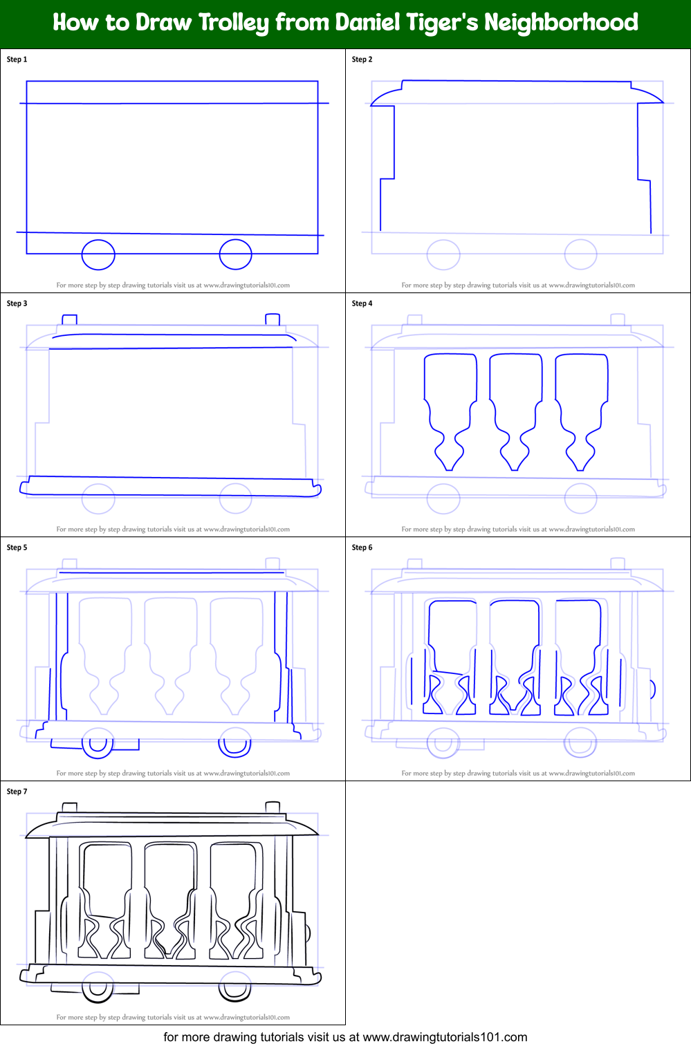 How to Draw Trolley from Daniel Tiger's Neighborhood Printable Step by Step