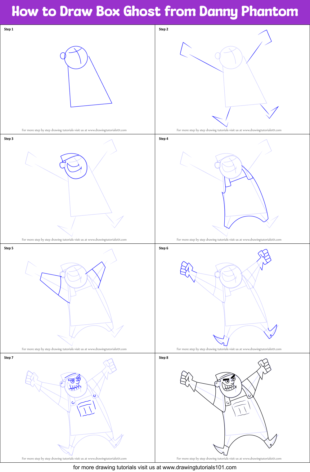 How to Draw Box Ghost from Danny Phantom Printable Step by Step