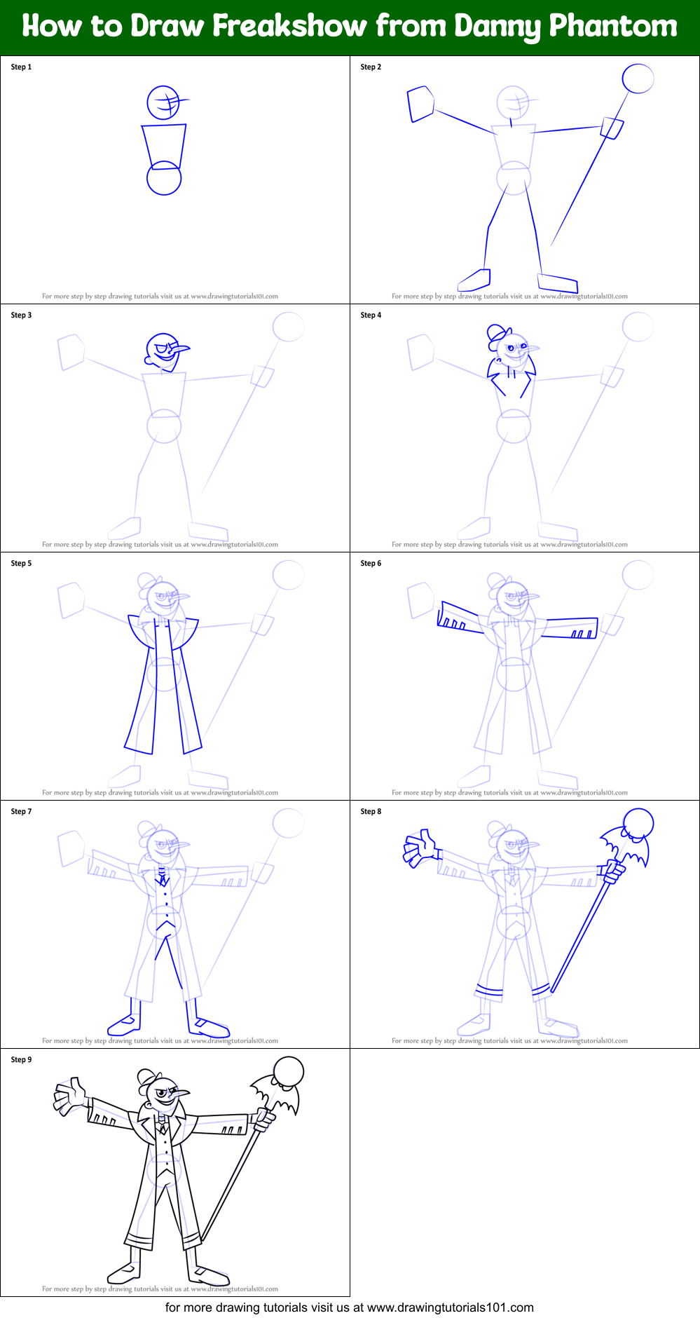 How to Draw Freakshow from Danny Phantom Printable Step by Step