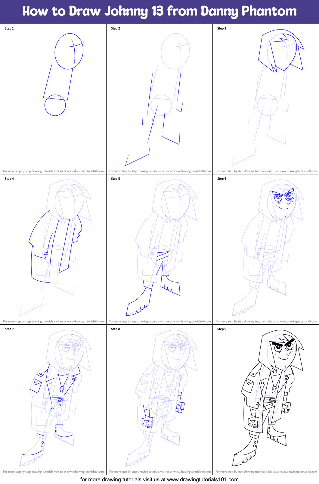 How to Draw Johnny 13 from Danny Phantom Printable Step by Step