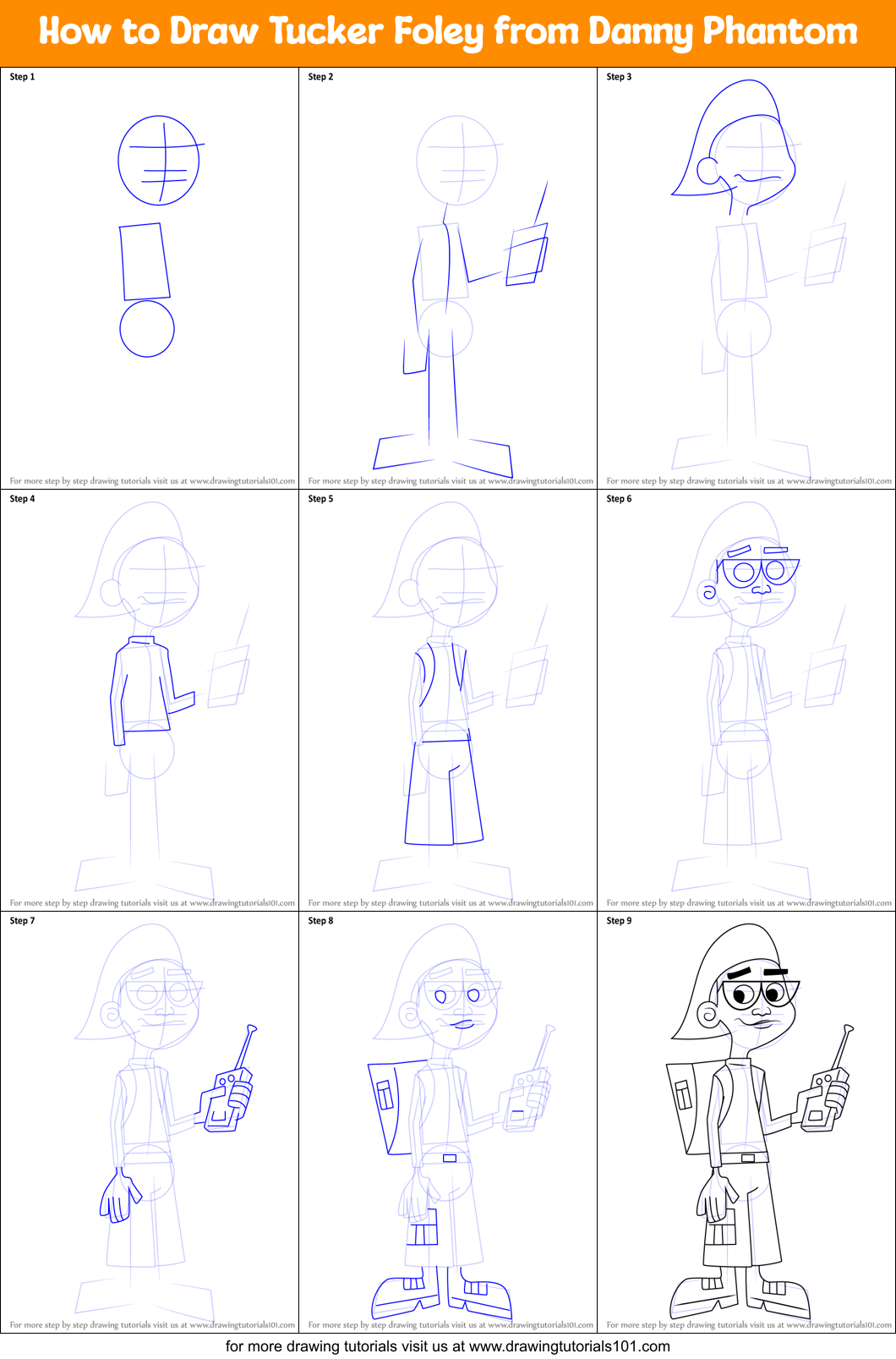 How to Draw Tucker Foley from Danny Phantom Printable Step by Step