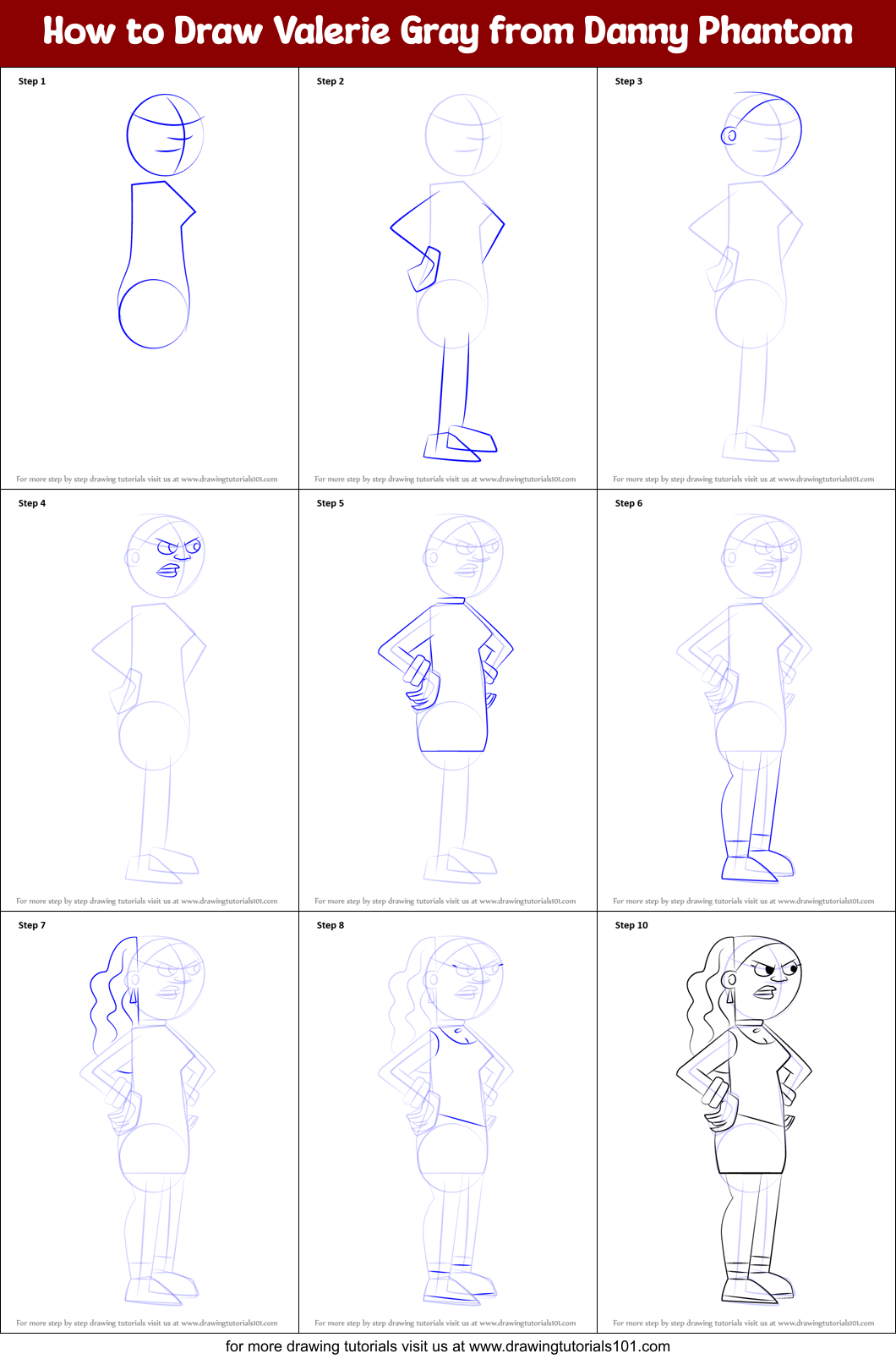 How to Draw Valerie Gray from Danny Phantom Printable Step by Step