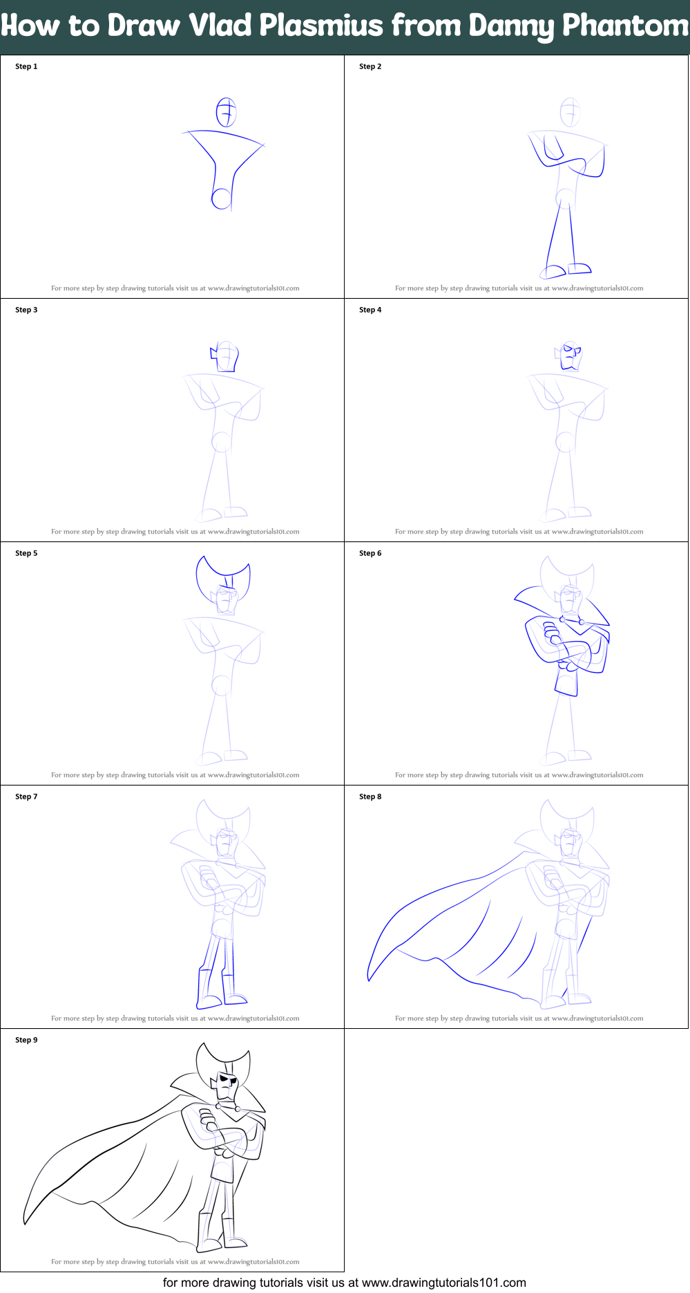 How to Draw Vlad Plasmius from Danny Phantom Printable Step by Step