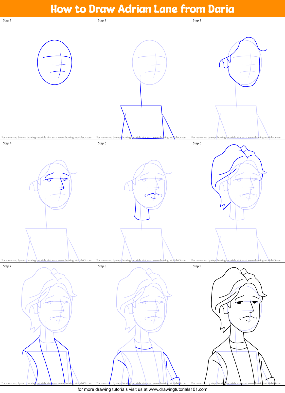 How to Draw Adrian Lane from Daria Printable Step by Step