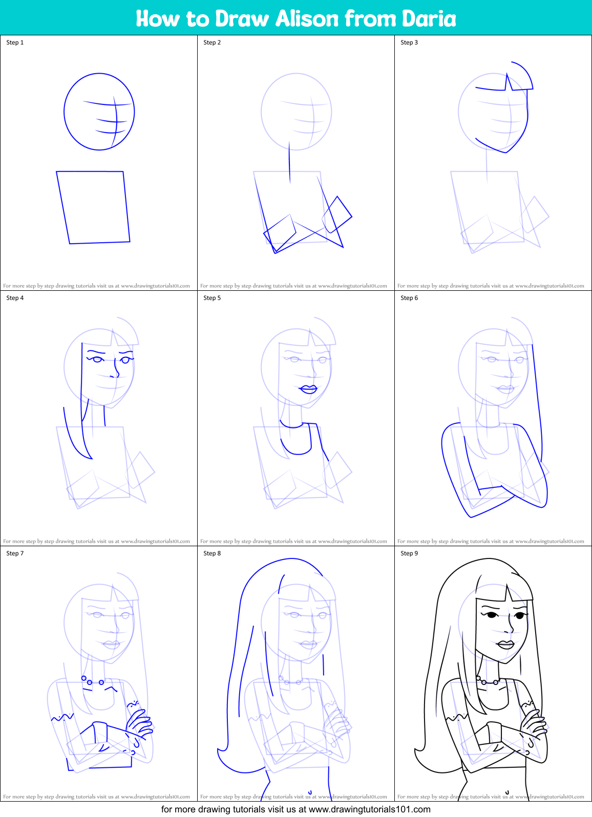 How to Draw Alison from Daria Printable Step by Step