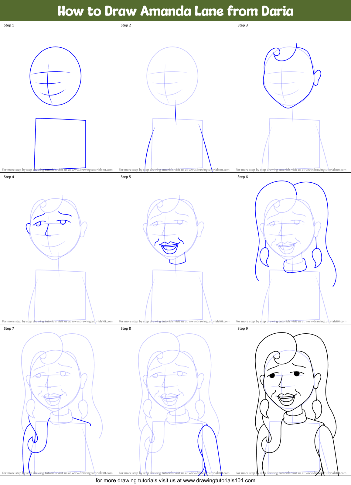 How to Draw Amanda Lane from Daria Printable Step by Step