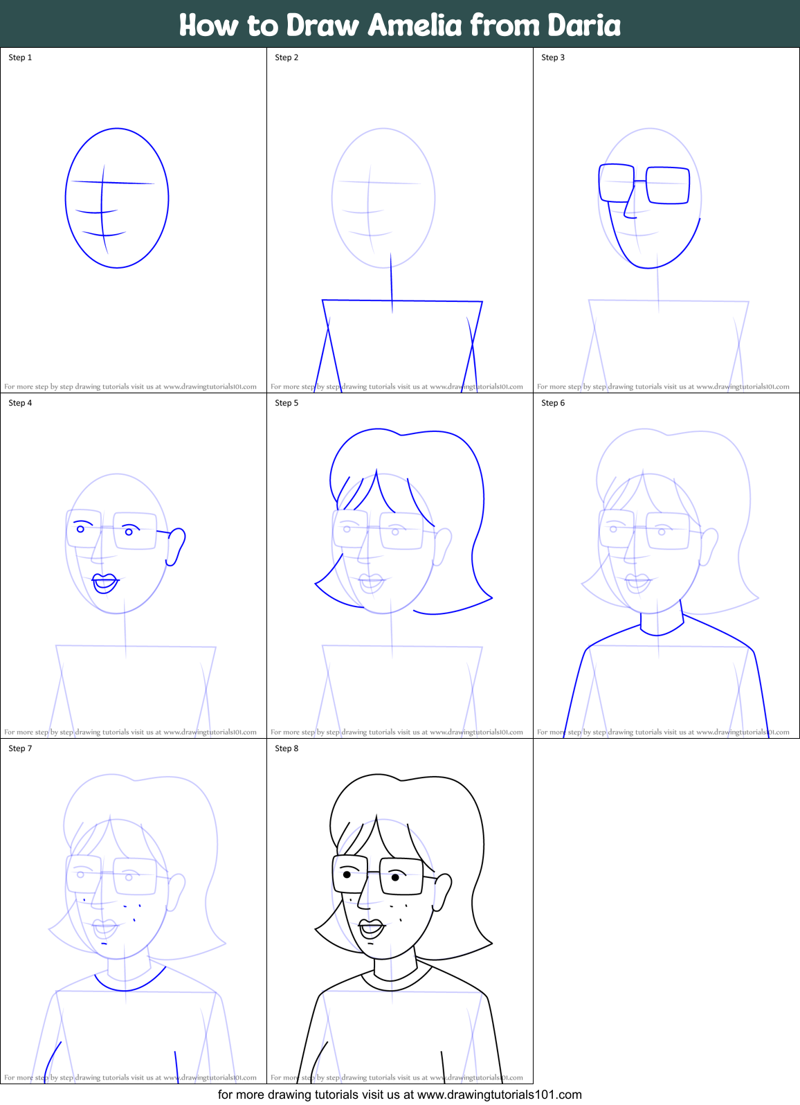 How to Draw Amelia from Daria Printable Step by Step