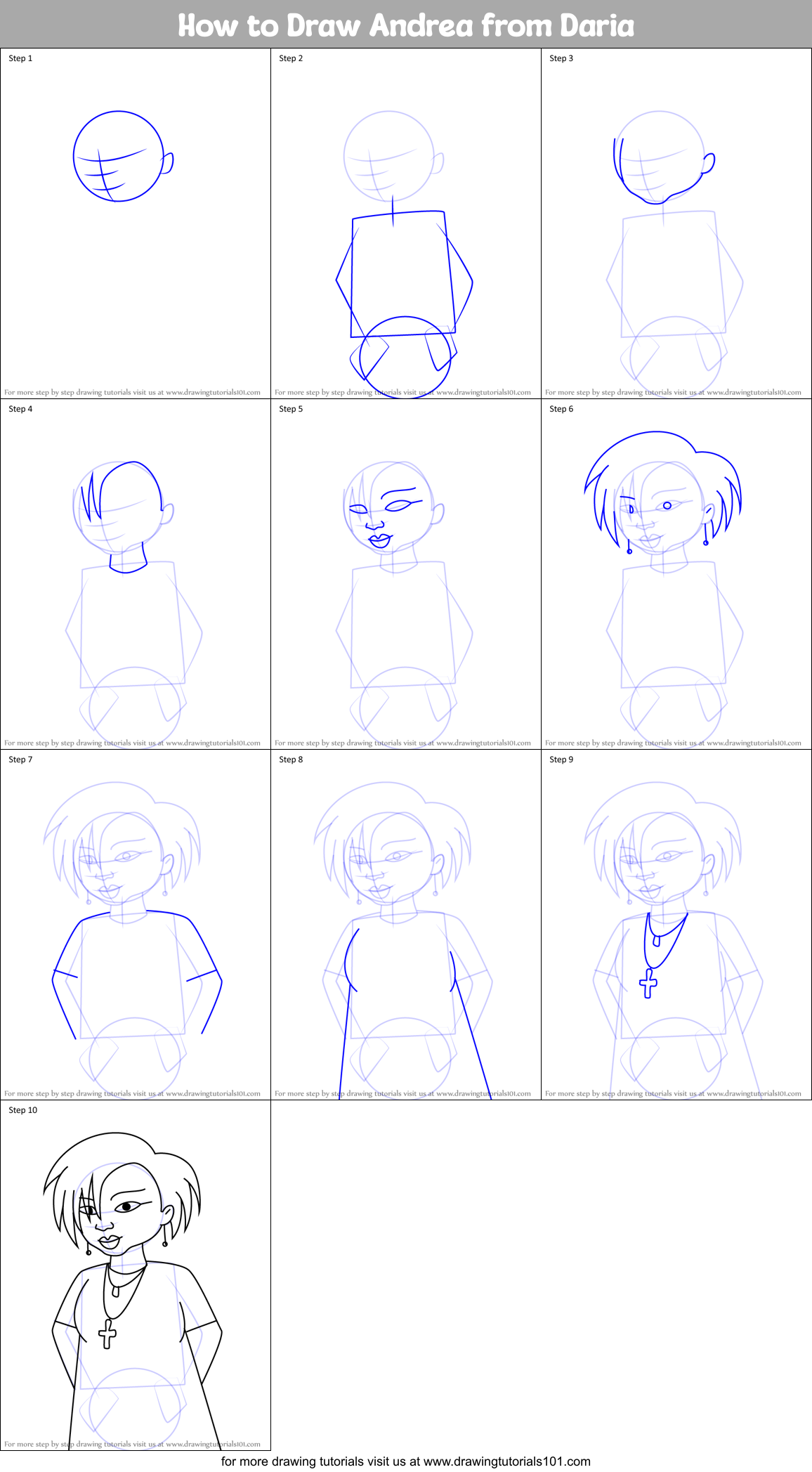 How to Draw Andrea from Daria Printable Step by Step