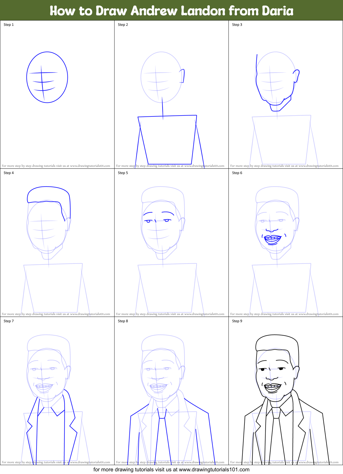 How to Draw Andrew Landon from Daria Printable Step by Step
