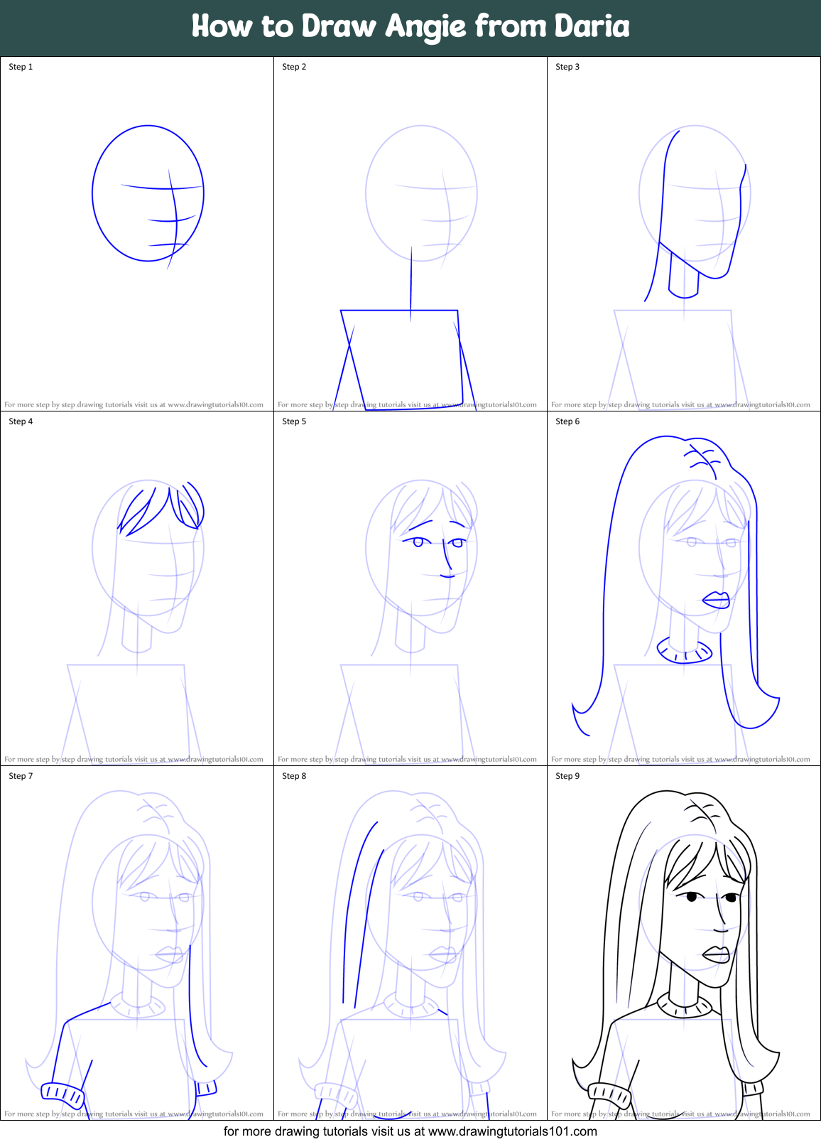 How to Draw Angie from Daria Printable Step by Step