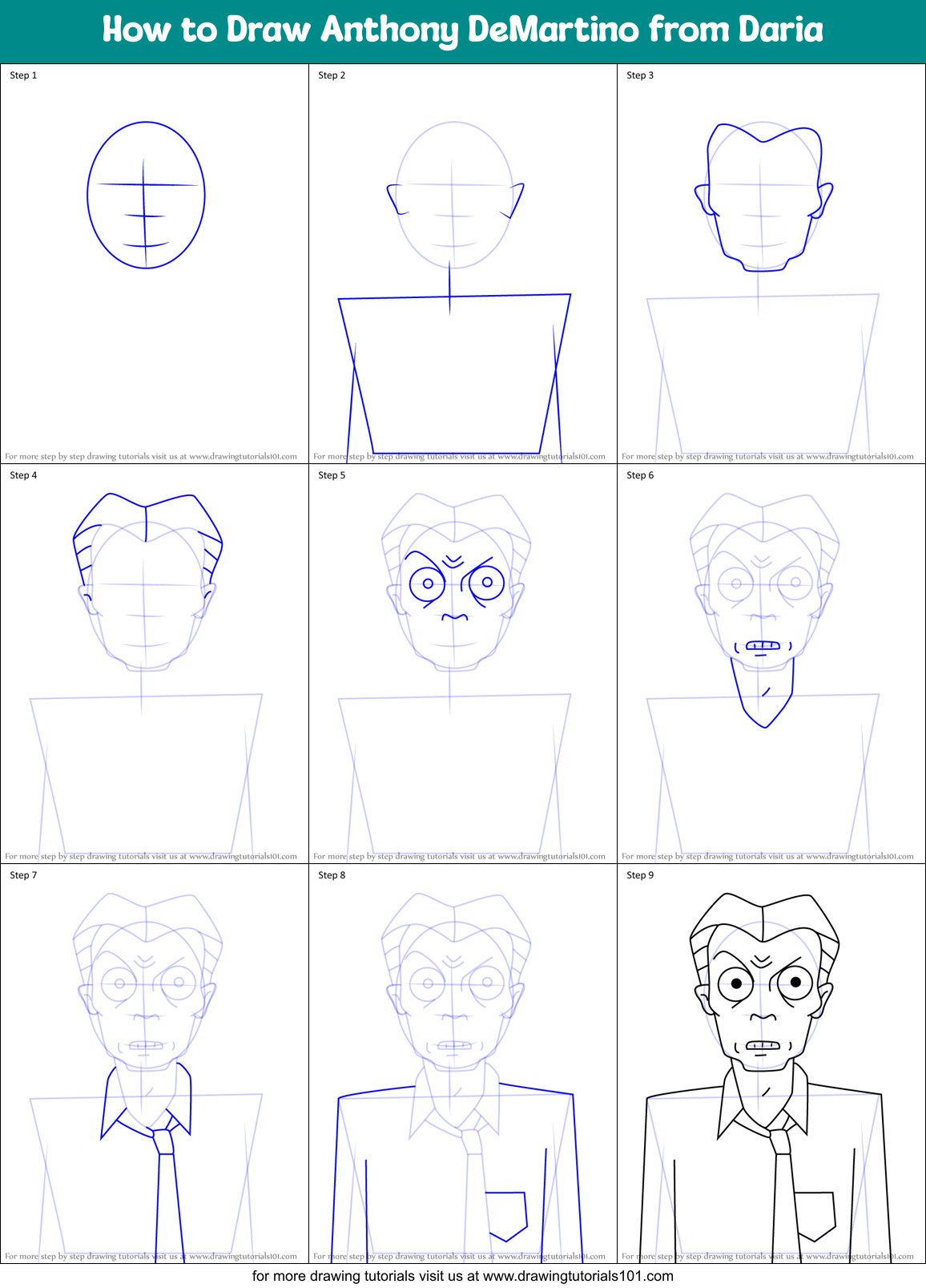 How to Draw Anthony DeMartino from Daria Printable Step by Step