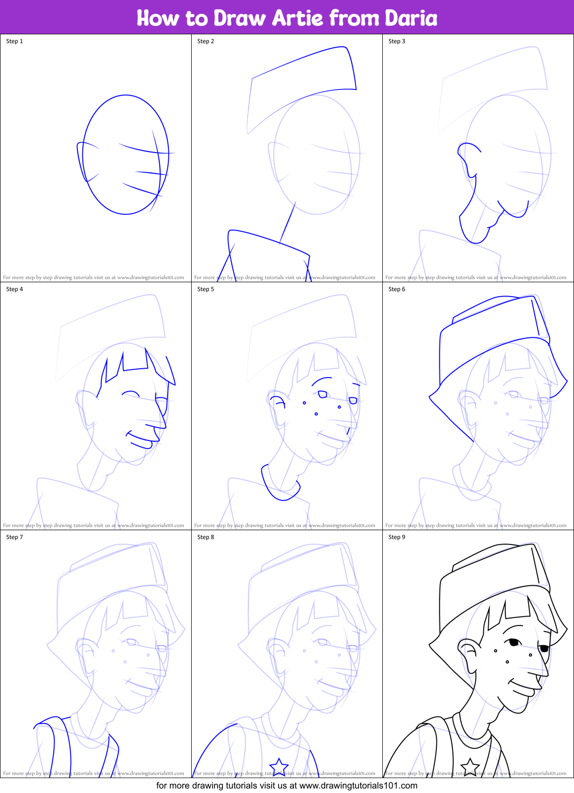 How to Draw Artie from Daria Printable Step by Step