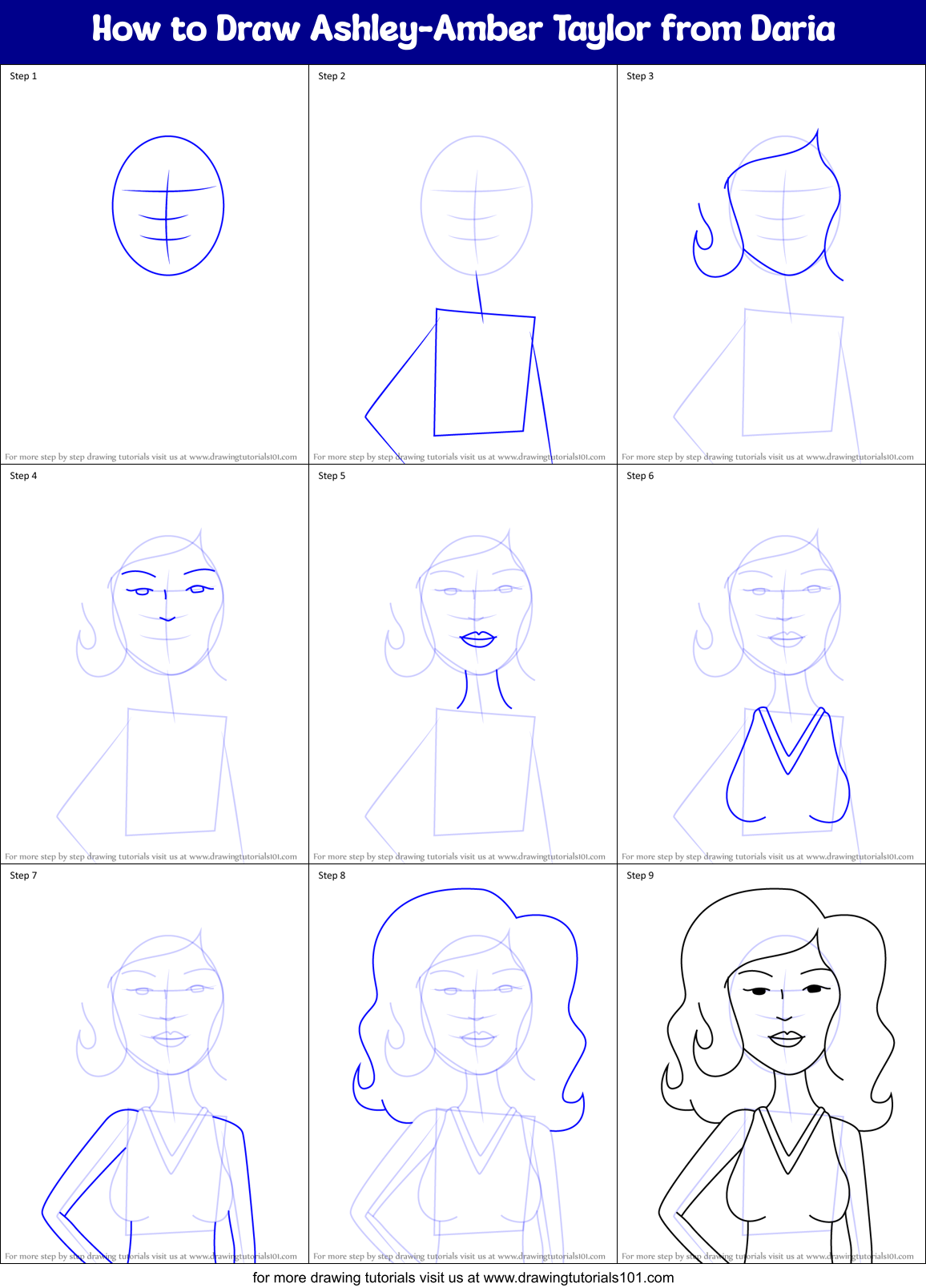 How to Draw Ashley-Amber Taylor from Daria Printable Step by Step