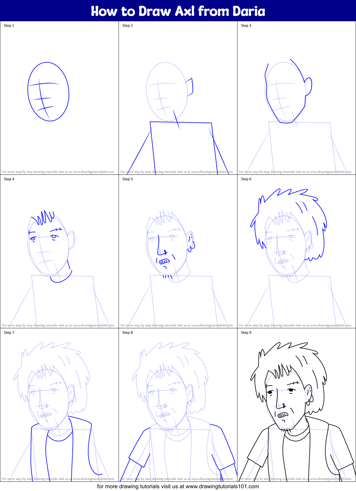How to Draw Axl from Daria Printable Step by Step
