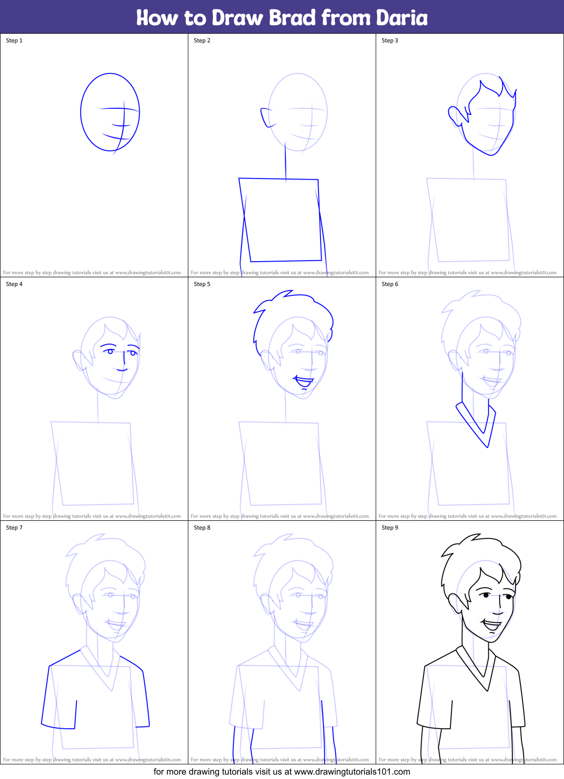 How to Draw Brad from Daria Printable Step by Step