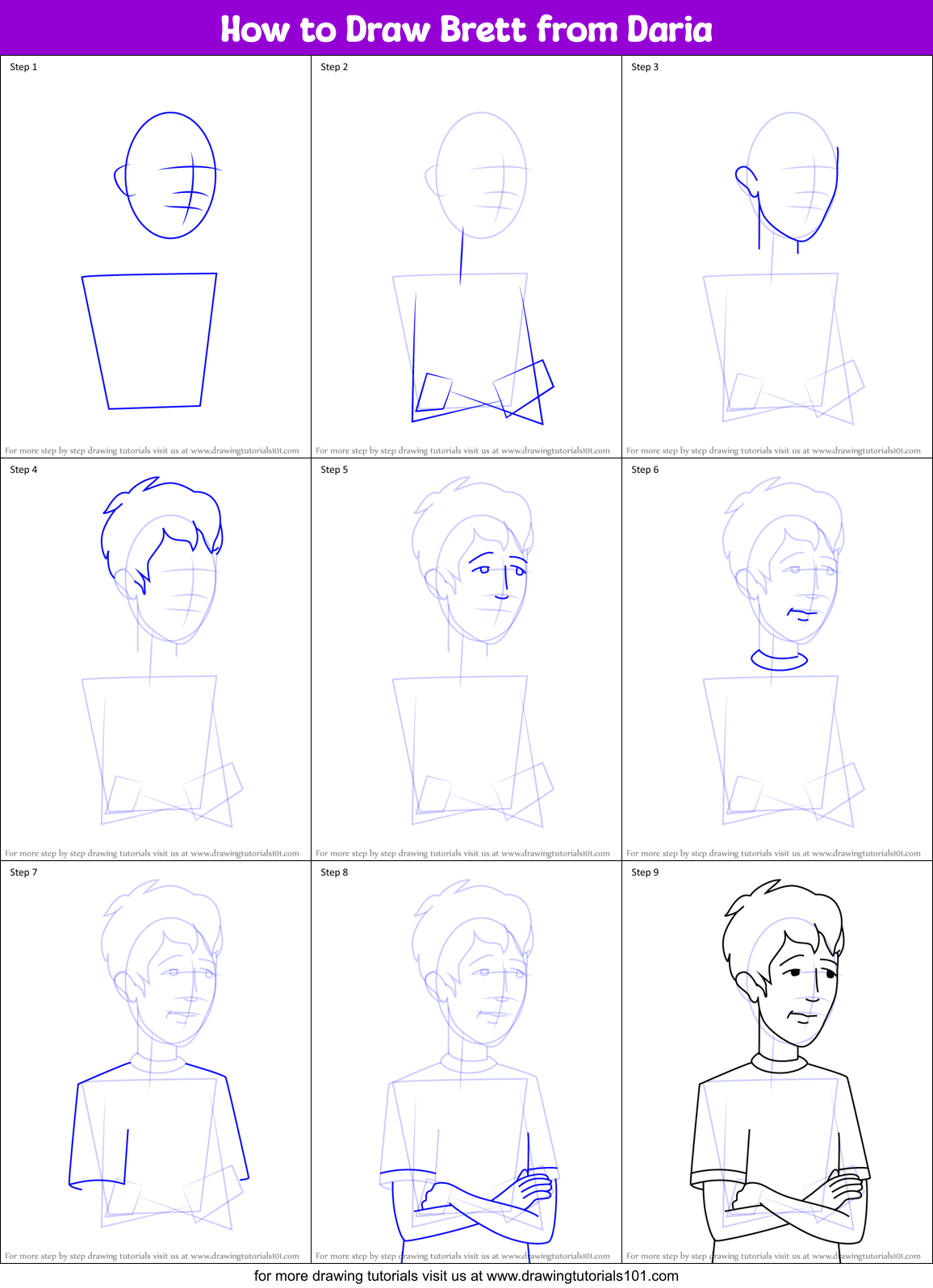 How to Draw Brett from Daria Printable Step by Step