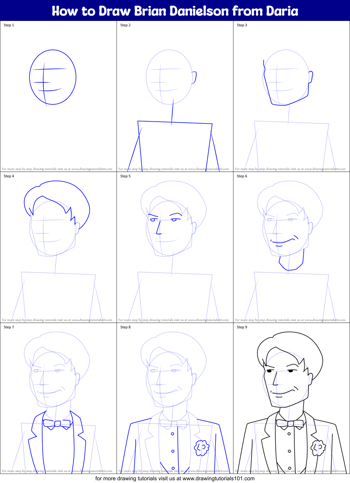 How to Draw Brian Danielson from Daria Printable Step by Step