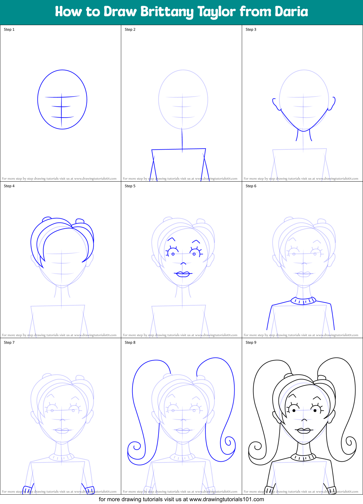 How to Draw Brittany Taylor from Daria Printable Step by Step