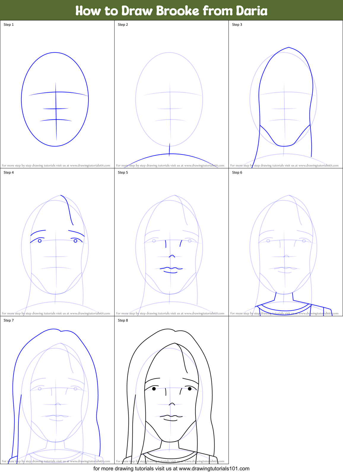 How to Draw Brooke from Daria Printable Step by Step