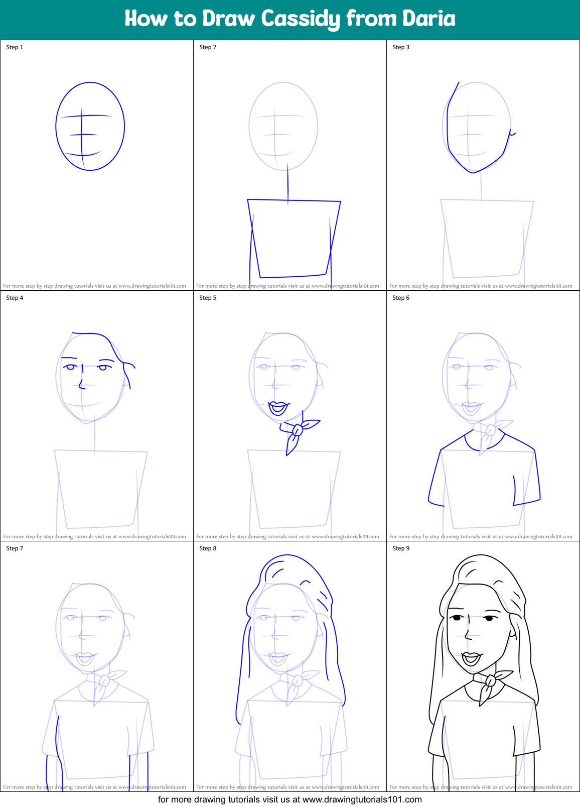 How to Draw Cassidy from Daria Printable Step by Step