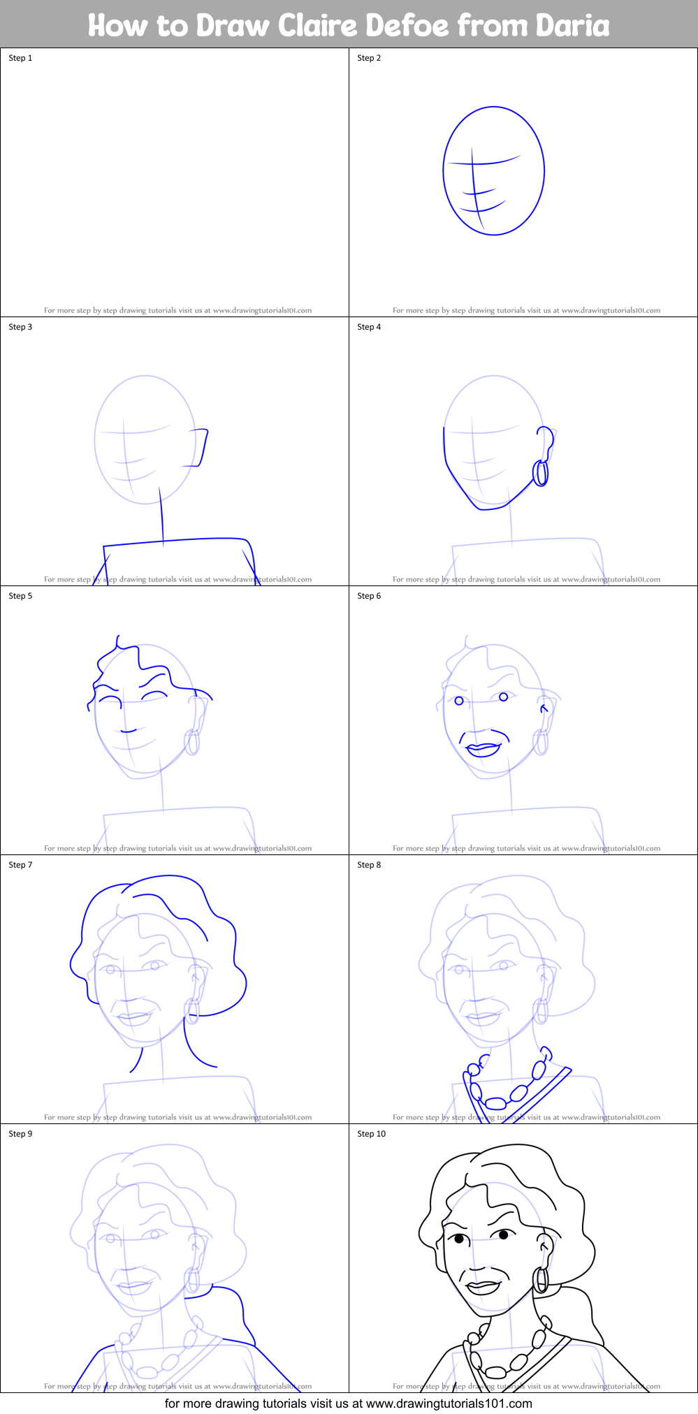 How to Draw Claire Defoe from Daria Printable Step by Step