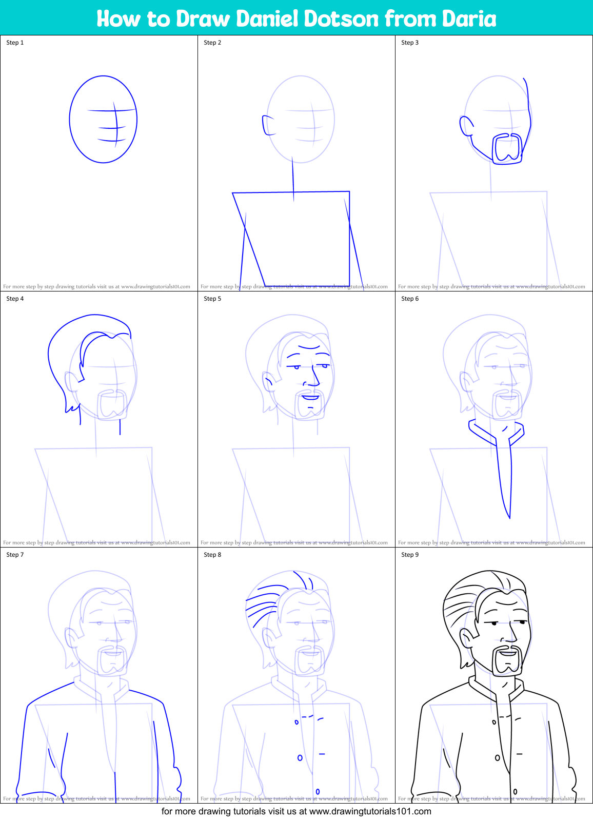 How to Draw Daniel Dotson from Daria Printable Step by Step