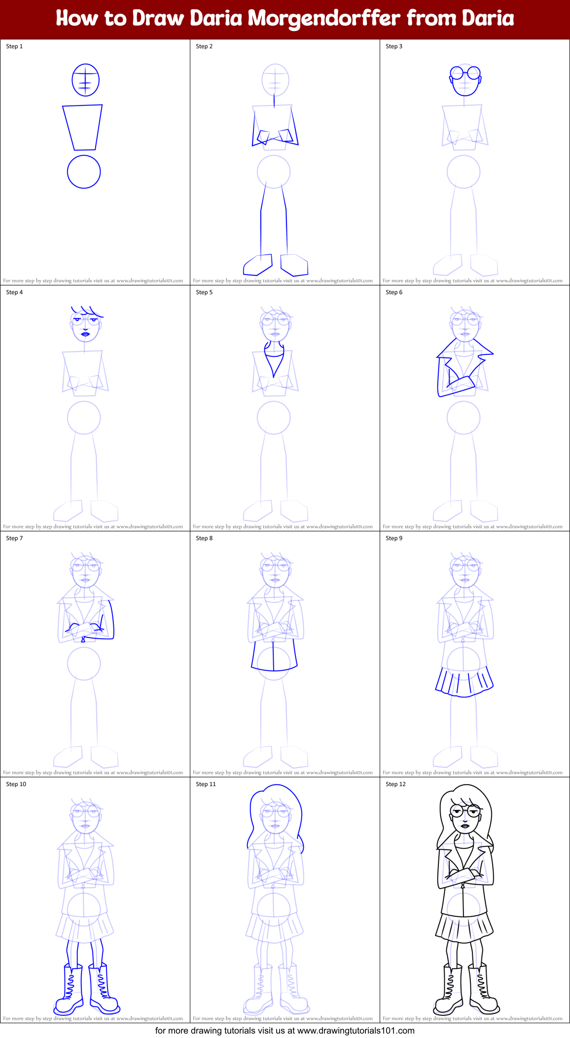 How to Draw Daria Morgendorffer from Daria Printable Step by Step