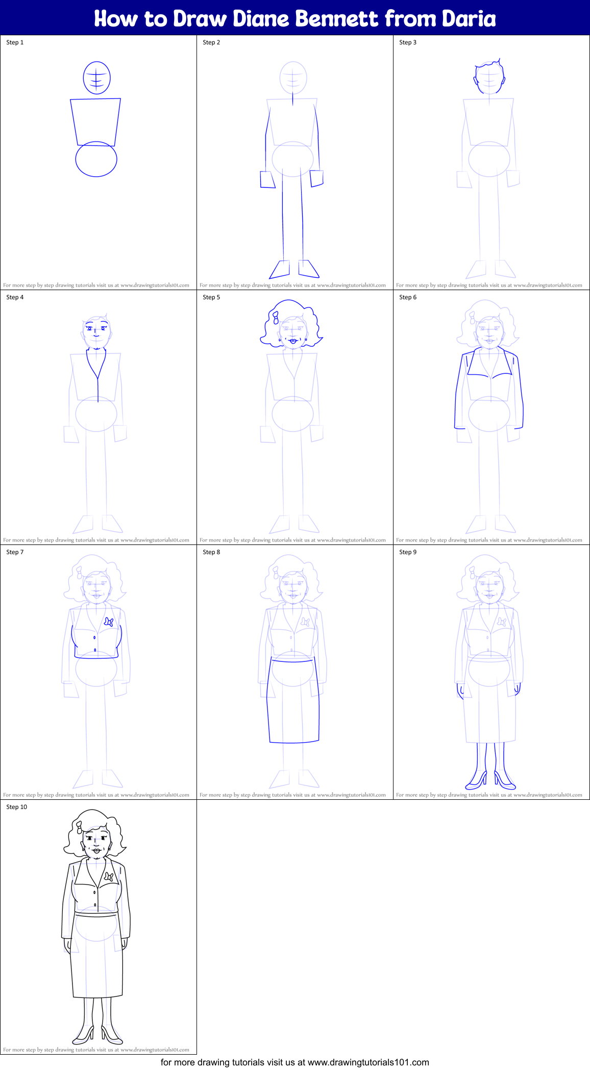 How to Draw Diane Bennett from Daria Printable Step by Step