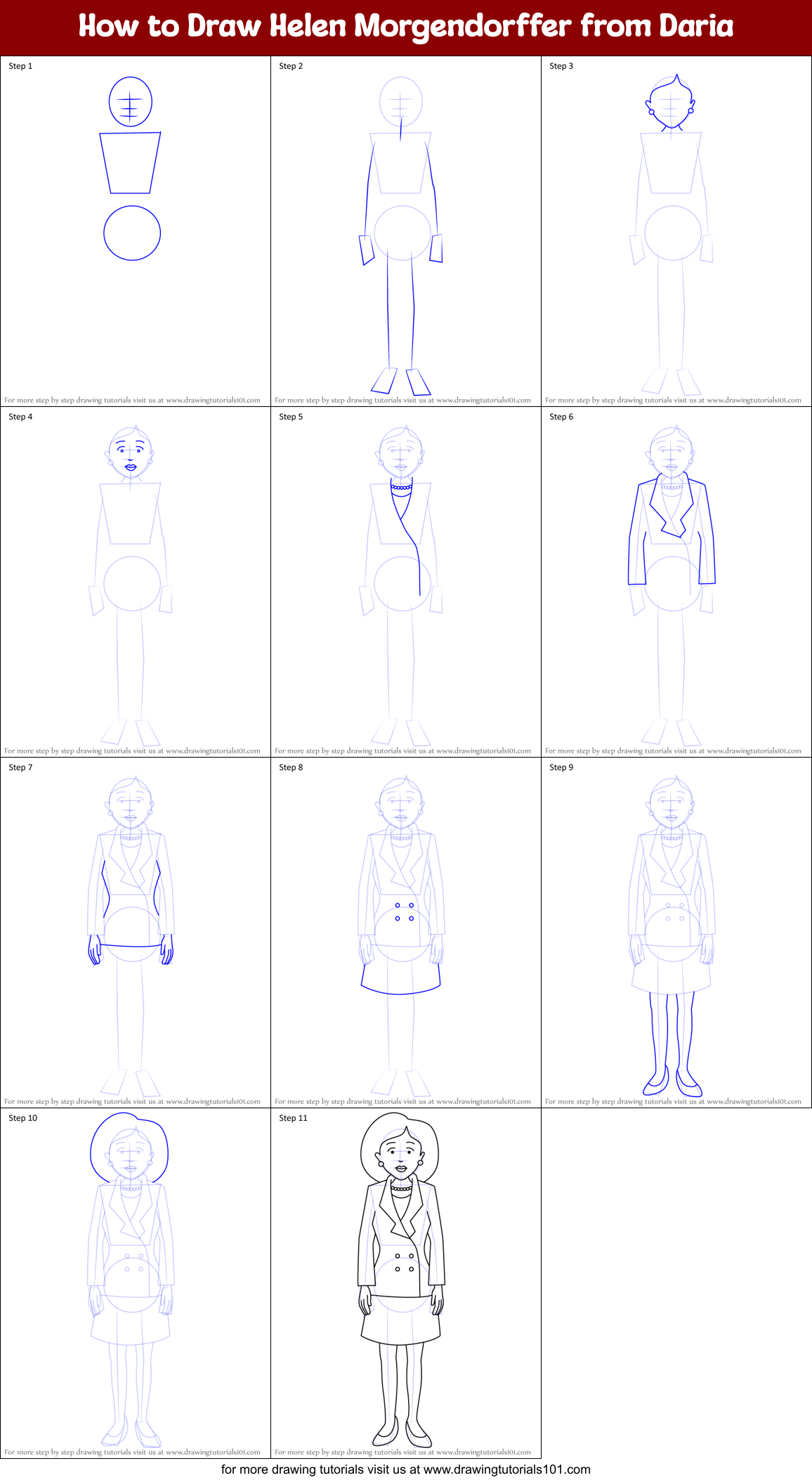 How to Draw Helen Morgendorffer from Daria Printable Step by Step