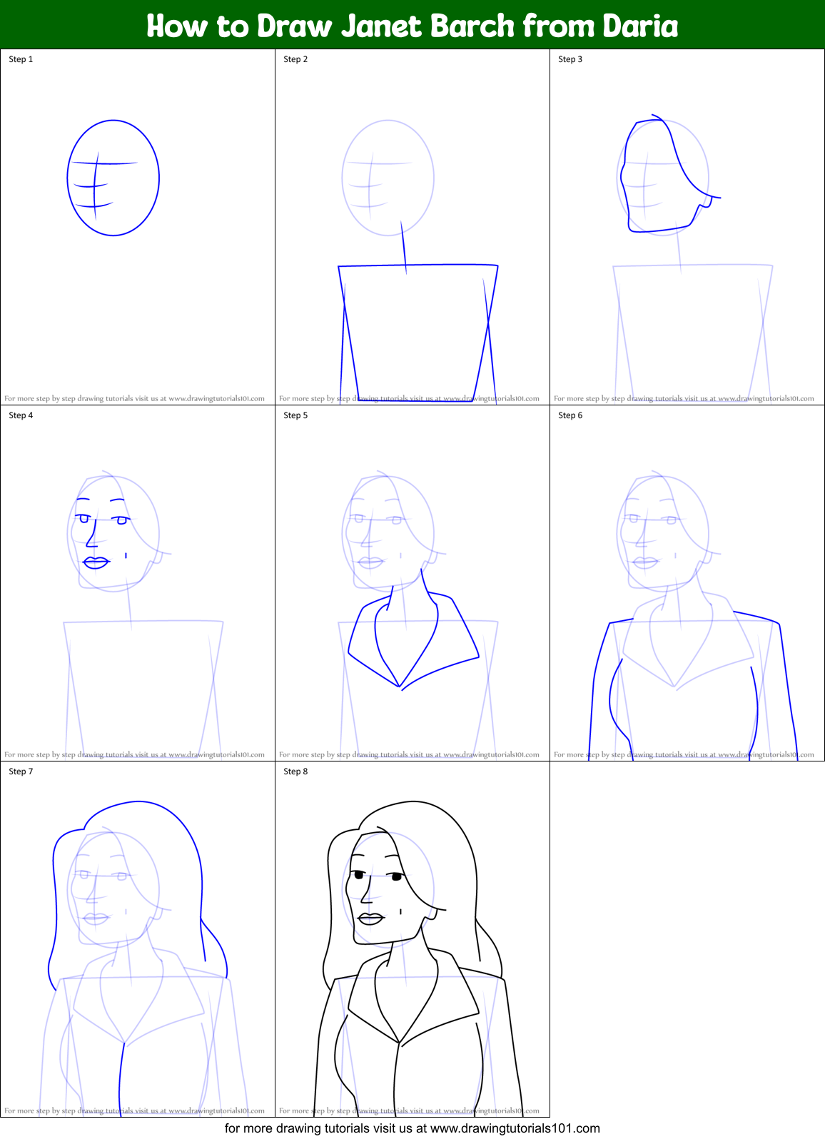 How to Draw Janet Barch from Daria Printable Step by Step