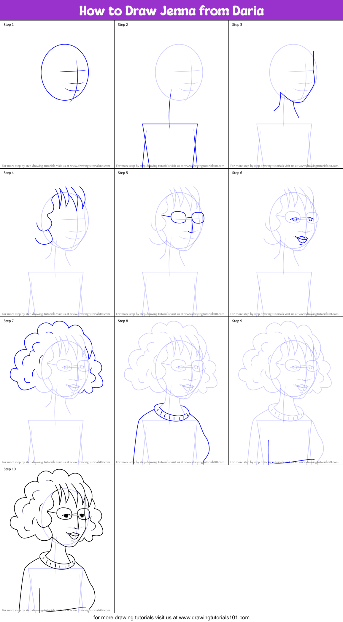 How to Draw Jenna from Daria Printable Step by Step