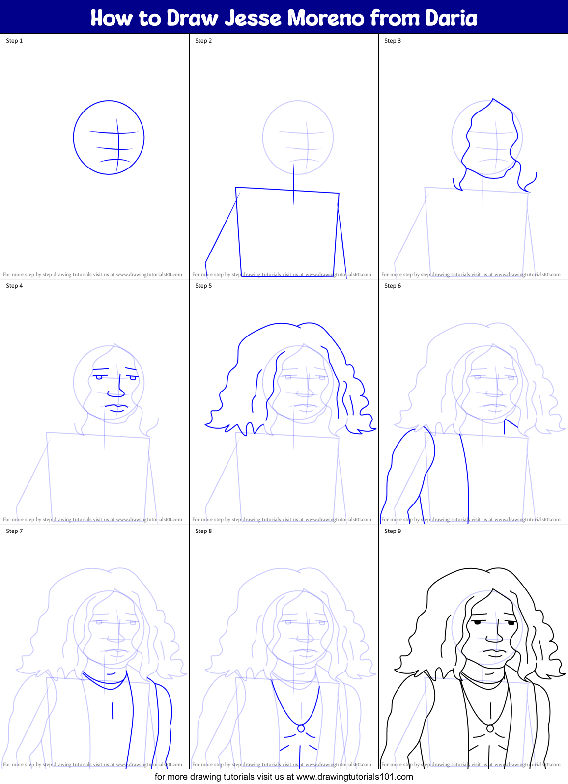 How to Draw Jesse Moreno from Daria Printable Step by Step