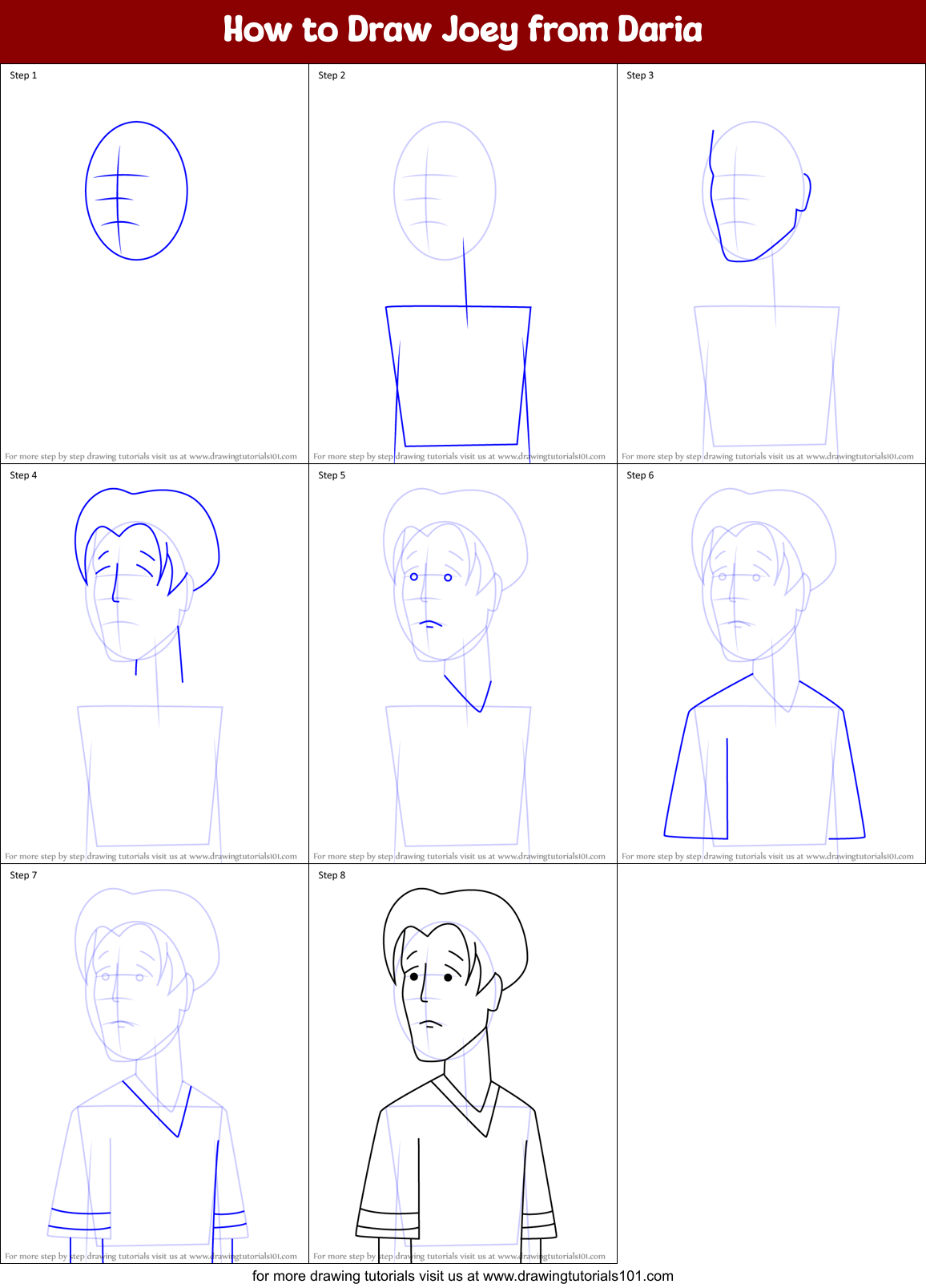 How to Draw Joey from Daria Printable Step by Step