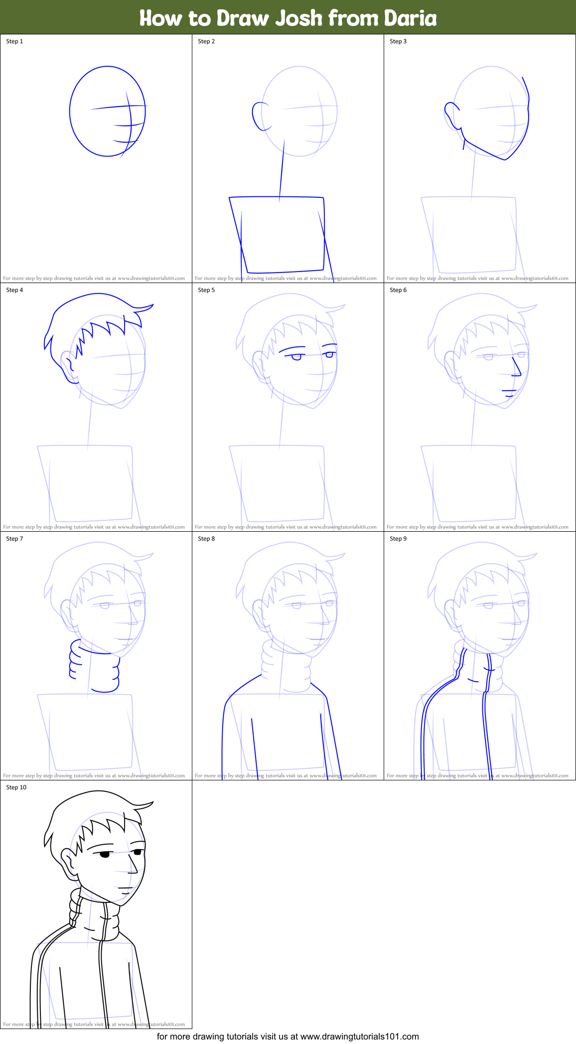 How to Draw Josh from Daria Printable Step by Step