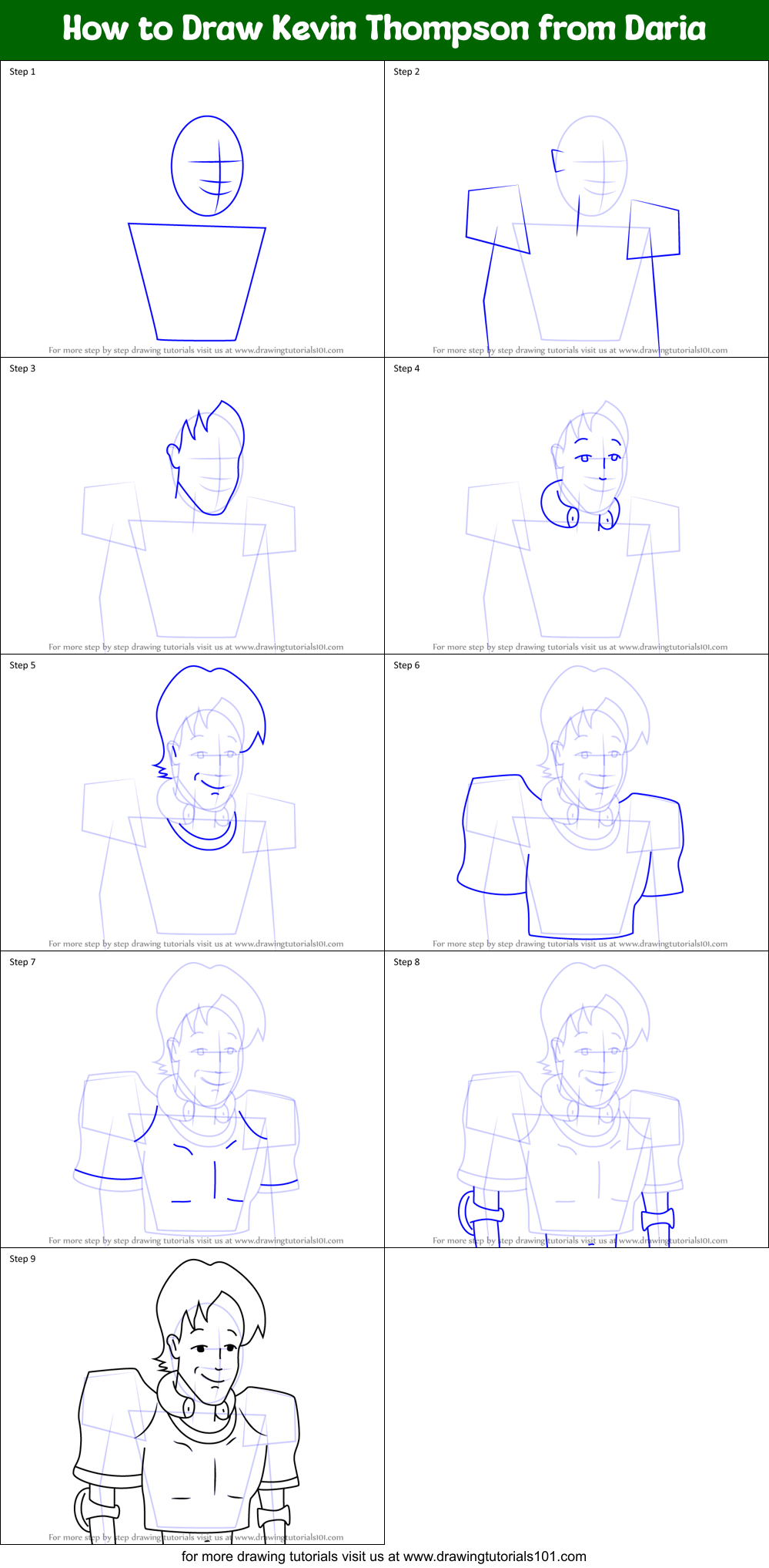 How to Draw Kevin Thompson from Daria Printable Step by Step
