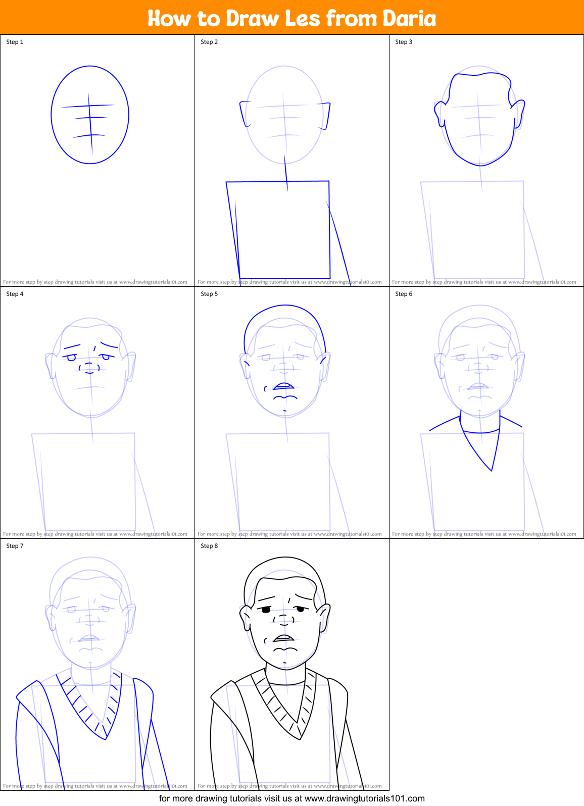 How to Draw Les from Daria Printable Step by Step