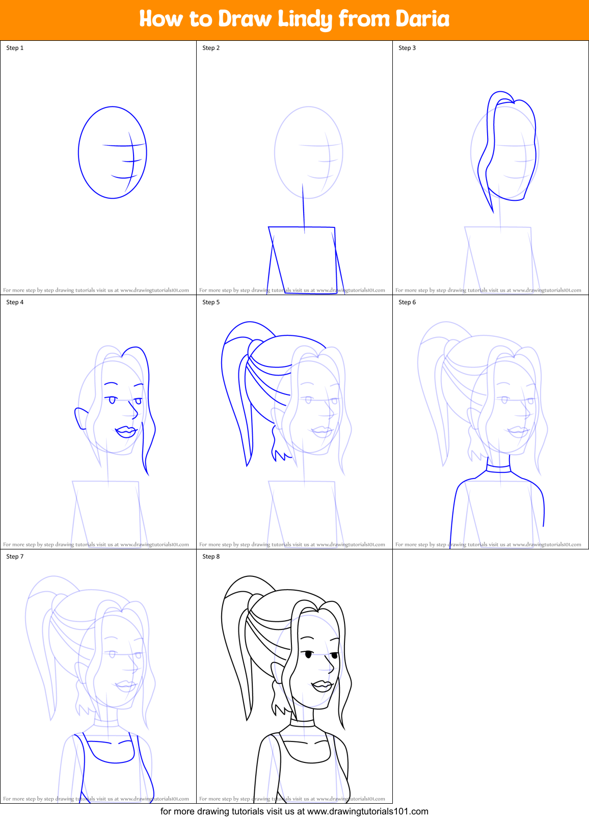 How to Draw Lindy from Daria Printable Step by Step