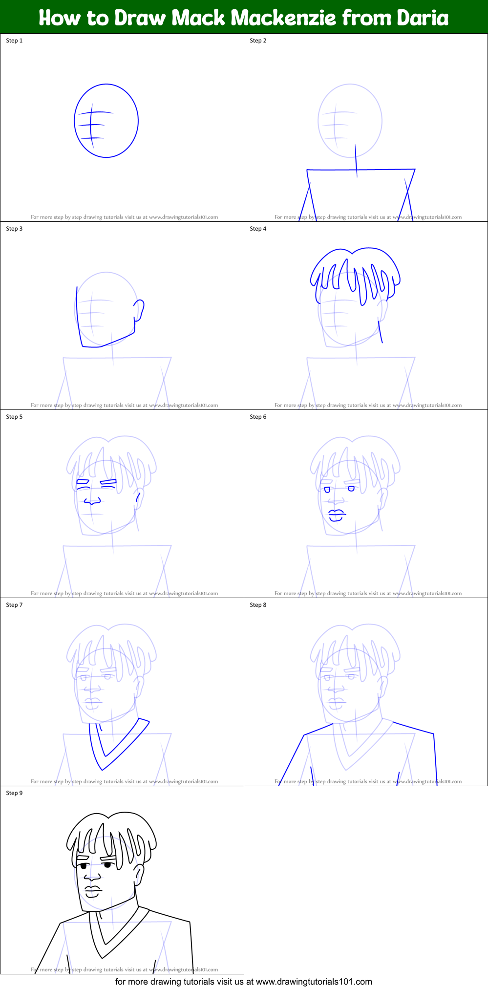 How to Draw Mack Mackenzie from Daria Printable Step by Step