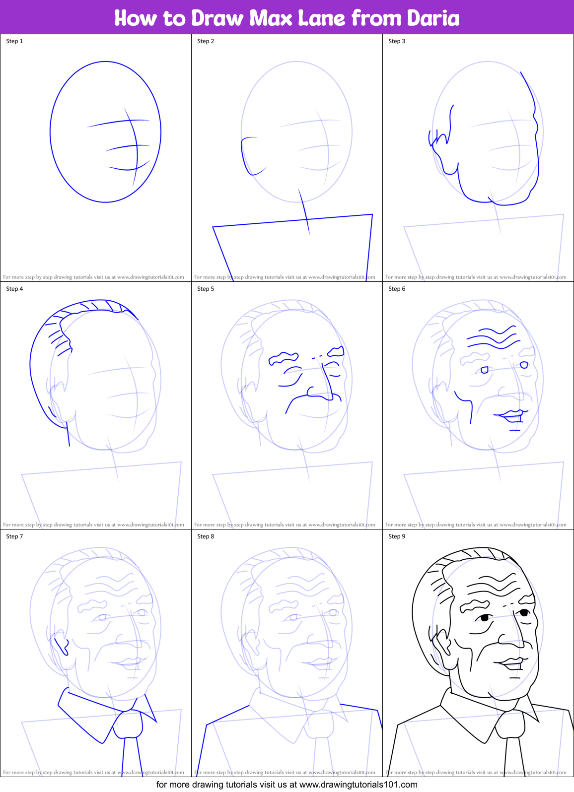 How to Draw Max Lane from Daria Printable Step by Step