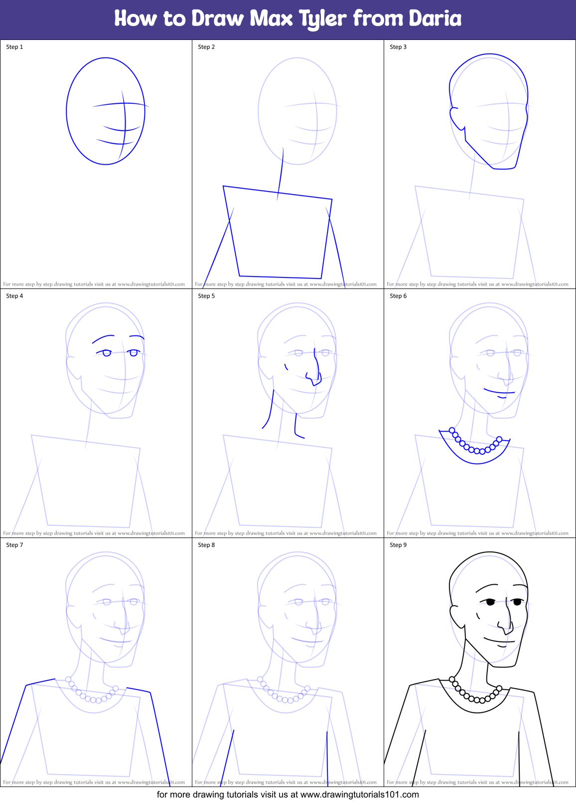 How to Draw Max Tyler from Daria Printable Step by Step